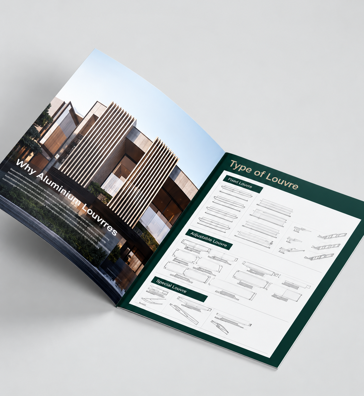 Aluminium louvres brochure spread