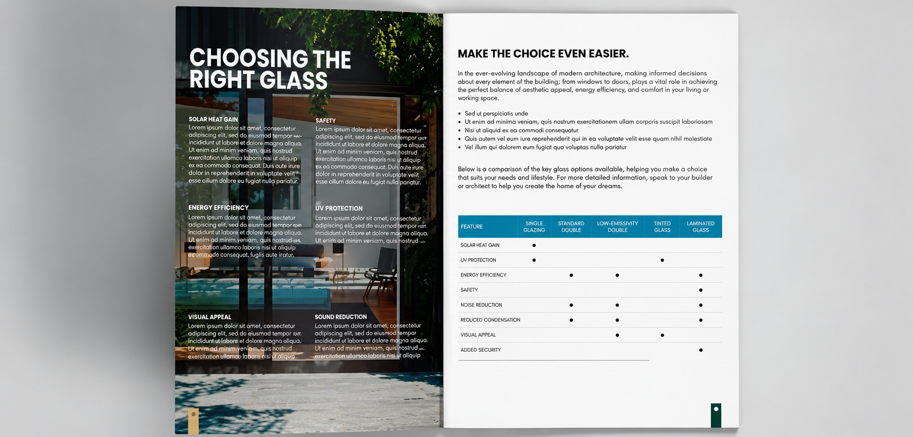 Glass selection brochure spread